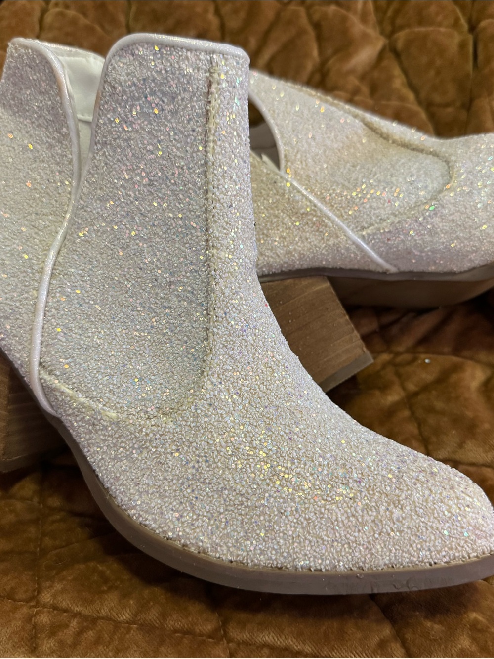 Not Rated Iridescent White Glitter Ankle Booties